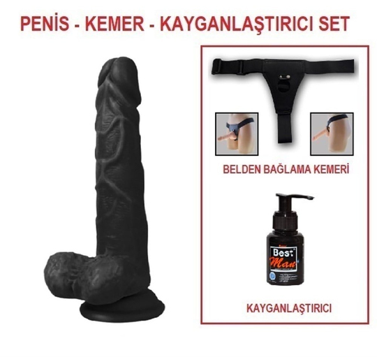 Zenci Melez StraponlarLilituShop19 cm Belden Bağlamalı Realistik Dildo Zenci Penis Set