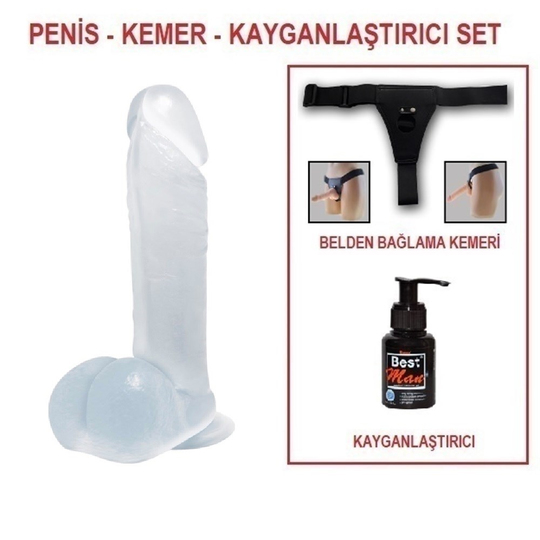 Titeşimsiz Straponlar PenislerLilituShop19 cm Belden Bağlamalı Şeffaf Realistik Damarlı Vantuzlu Dildo Penis