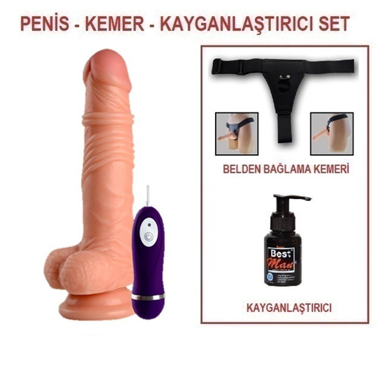 Titreşimli Straponlar PenislerLilituShop19 cm Belden Bağlamalı Titreşimli Realistik Dildo Penis Set