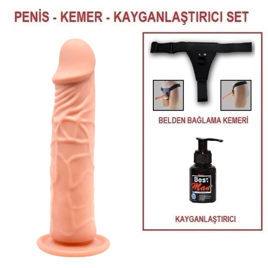 Titeşimsiz Straponlar PenislerLilituShop20 cm Belden Bağlamalı Realistik Vantuzlu Dildo Penis Set