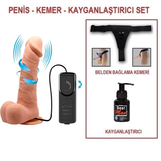 Realistik Titreşimli PenislerLilituShop20 cm Kumandalı Belden Bağlamalı 360° Oynar Başlı Titreşimli Vibratör Realistik Penis Dildo
