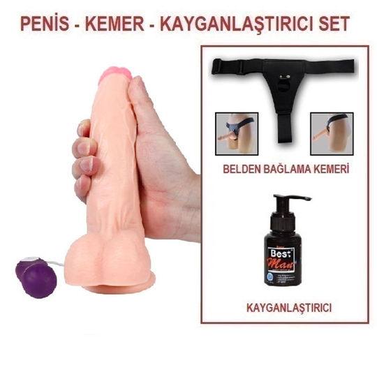 Titreşimli Straponlar PenislerLilituShop20,5 cm Belden Bağlamalı Titreşimli Realistik Dildo Penis Set