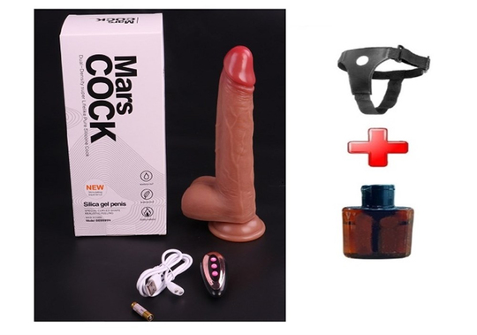 Realistik Titreşimli PenislerLilituShop21 cm Belden Bağlamalı Manyetik Şarjlı Çift Katmanlı Uzaktan Kumandalı Titreşimli Silikon Penis