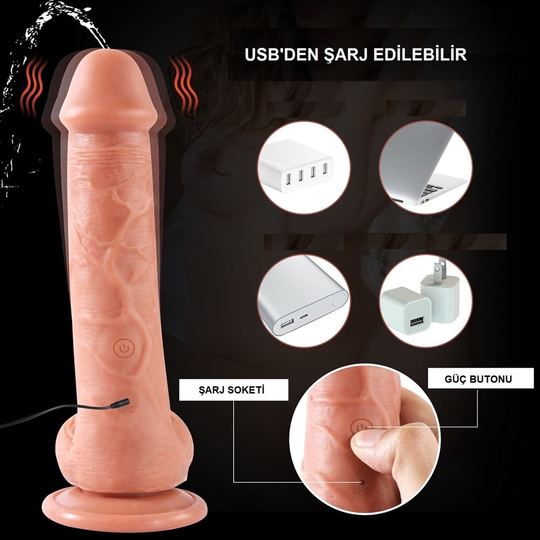 Realistik Titreşimli PenislerLilituShop21,5 cm Uzaktan Kumandalı Su Fışkırtmalı Vantuzlu Realistik Dildo Penis