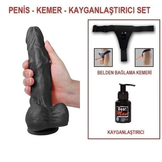 Zenci Melez StraponlarLilituShop22,5 cm Belden Bağlamalı Realistik Dildo Zenci Penis Set