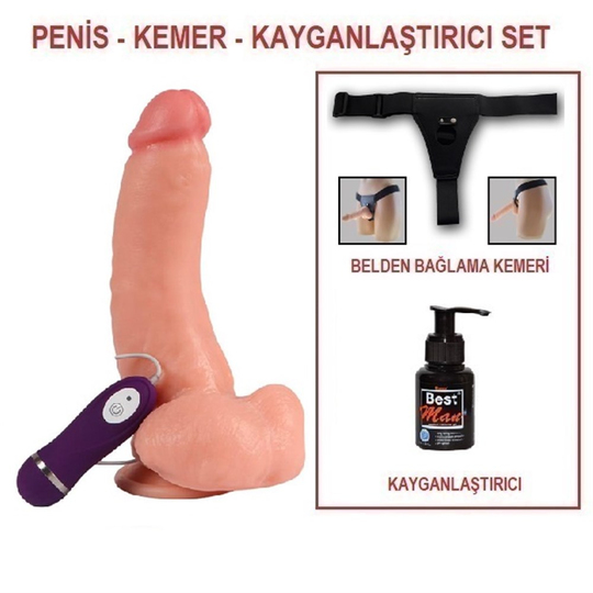 Titreşimli Straponlar PenislerLilituShop22,5 cm Belden Bağlamalı Titreşimli Realistik Dildo Penis Set