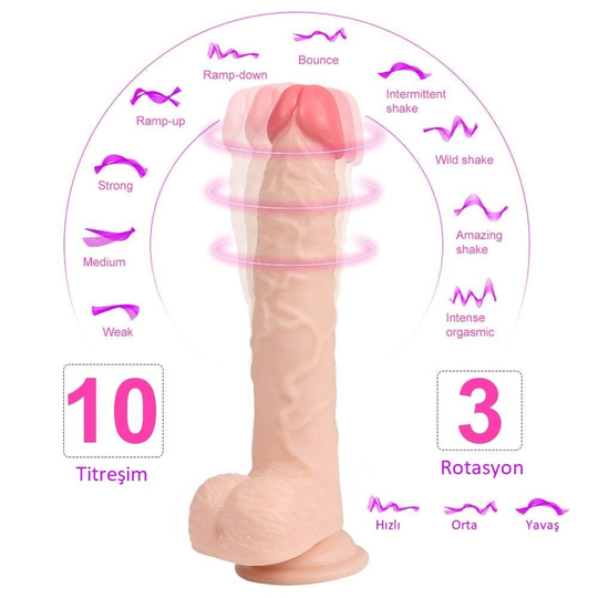 Realistik Titreşimli PenislerLilituShop23 cm Oynar Başlı Uzaktan Kumandalı Titreşimli Dildo - Jeff