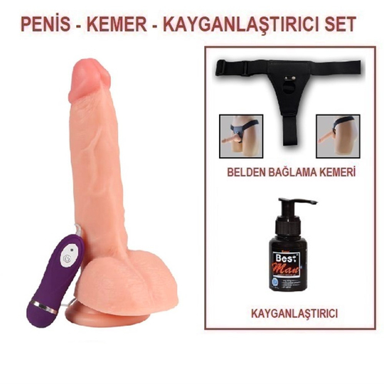 Titreşimli Straponlar PenislerLilituShop24,5 cm Belden Bağlamalı Titreşimli Realistik Dildo Penis Set