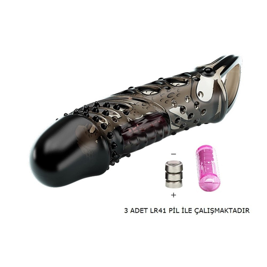  Penis Kılıfları HalkalarıLilituShop2,5 cm Dolgu Uzatmalı Titreşimli Zenci Penis Kılıfı Prezervatif Vibratör