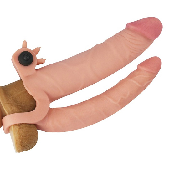 Penis KılıflarıLilituShop2,5 cm Uzatmalı Çiftli İçi Boş Titreşimli 18 cm Çatal Dildo Penis Kılıfı