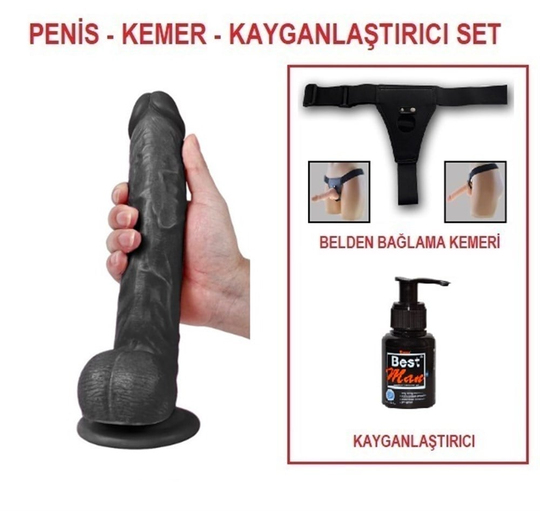 Zenci Melez StraponlarLilituShop28 cm Belden Bağlamalı Realistik Dildo Zenci Penis Set