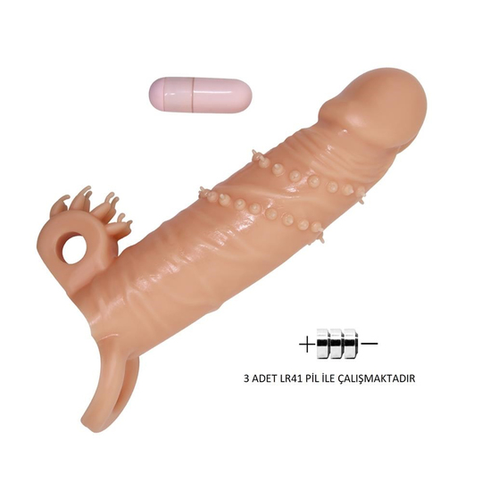 Penis Kılıfları HalkalarıLilituShop4 cm Dolgu Uzatmalı Titreşimli Penis Kılıfı Prezervatif Vibratör - Connor