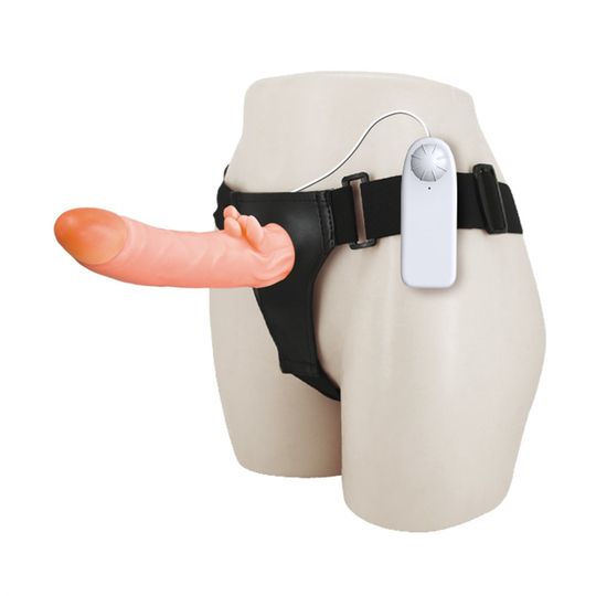 Titreşimli Straponlar PenislerLilituShop8 cm Dolgulu İçi Boş Titreşimli Belden Bağlamalı Vajina Girişli Protez Kumandalı Vibratör