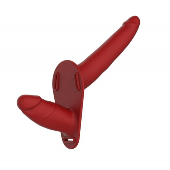 Zenci Melez StraponlarLilituShopBelden Bağlamalı Çift Taraflı İçi Dolu Strapon Penis Kırmızı