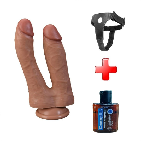 Belden Bağlamalı PenislerLilituShopBelden Bağlamalı Çift Taraflı Ten Hassasiyetinde Vantuzlu Realistik Çatal Penis