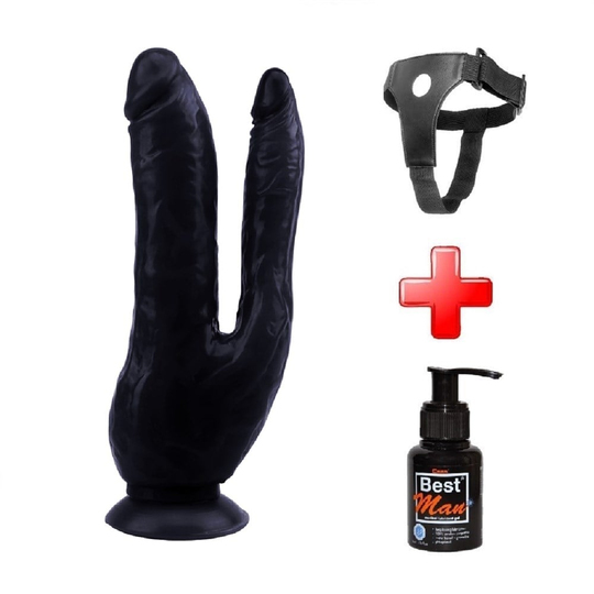 Belden Bağlamalı PenislerLilituShopBelden Bağlamalı İki Uçlu Vantuzlu Realistik Çatal Zenci Dildo Penis