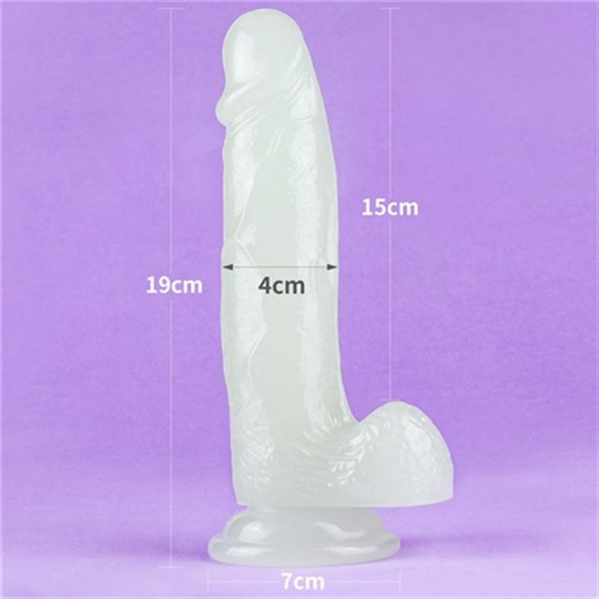 Realistik PenislerLilituShopGece Parlayan Fosforlu 19 cm Realistik Vantuzlu Şeffaf Dildo Penis