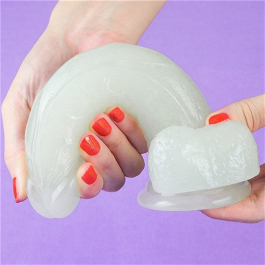 Realistik PenislerLilituShopGece Parlayan Fosforlu 19 cm Realistik Vantuzlu Şeffaf Dildo Penis