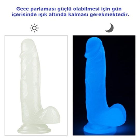 Realistik PenislerLilituShopGece Parlayan Fosforlu 19 cm Realistik Vantuzlu Şeffaf Dildo Penis