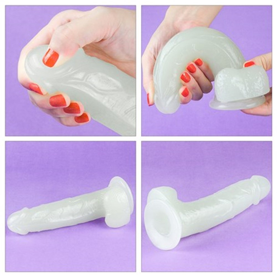 Realistik PenislerLilituShopGece Parlayan Fosforlu 19 cm Realistik Vantuzlu Şeffaf Dildo Penis