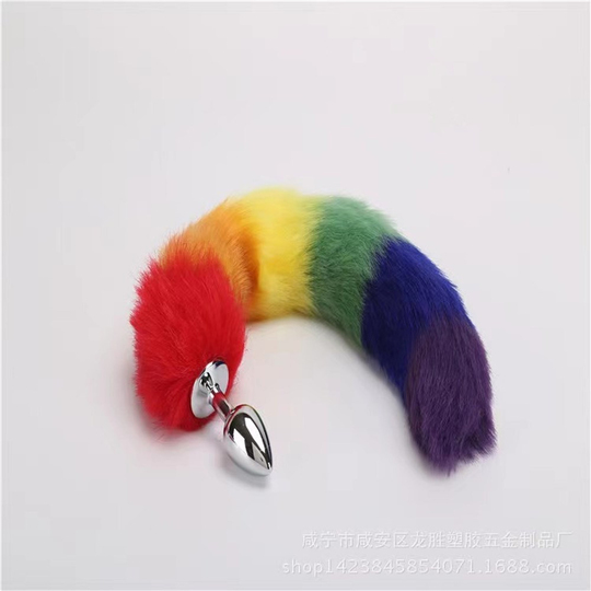 Anal TıkaçLilituShopGökkuşağı Renkli Tilki Kuyruklu Tüylü Paslanmaz Çelik Anal Tıkaç (Plug)