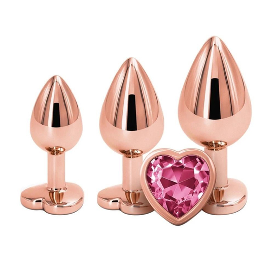 Anal Fantezi ÜrünleriLilituShopKalp Mücevherli Paslanmaz Çelik Altın Gül Anal Plug Alıştırma Seti