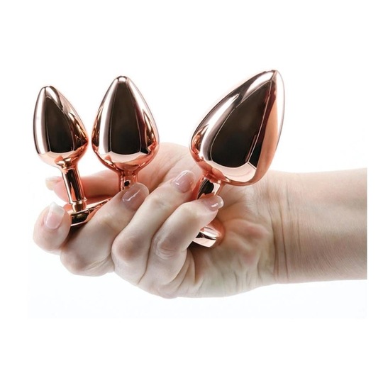 Anal Fantezi ÜrünleriLilituShopKalp Mücevherli Paslanmaz Çelik Altın Gül Anal Plug Alıştırma Seti