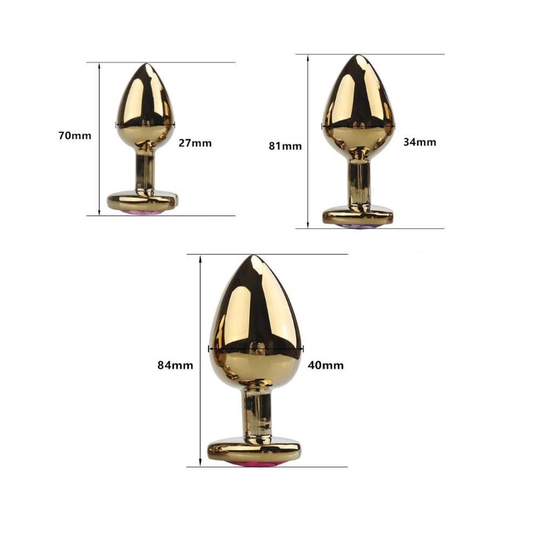 Anal Fantezi ÜrünleriLilituShopKalp Mücevherli Paslanmaz Çelik Altın Gül Anal Plug Alıştırma Seti