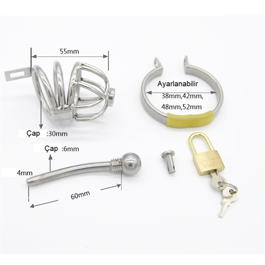 Penis Zevk HalkalarıLilituShopKilitli Çelik Fetiş Penis Kafesi