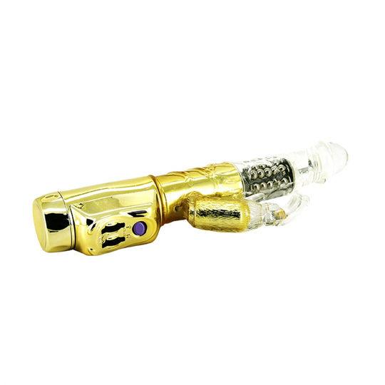 Modern VibratörlerLilituShopOynar Başlı Klitoris Uyarıcılı Altın Renkli Teknolojik Tavşan Vibratör Penis