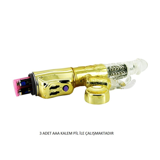 Modern VibratörlerLilituShopOynar Başlı Klitoris Uyarıcılı Altın Renkli Teknolojik Tavşan Vibratör Penis