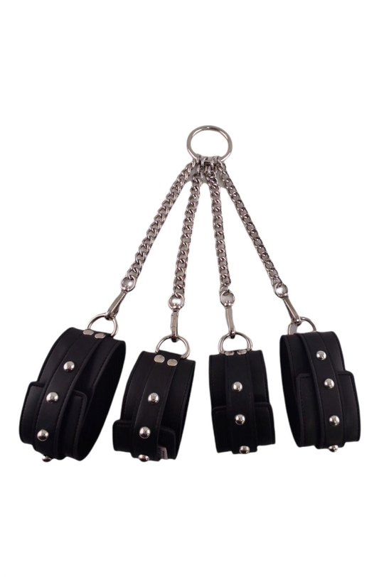 Fetish Seks AksesuarlarıLilituShopSiyah Fetish Fantezi Seti - 4'lü Kelepçe Kırbaç Göz Bandı