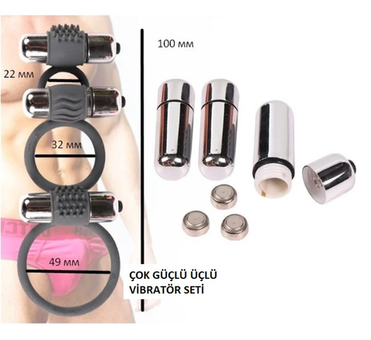Penis Zevk HalkalarıLilituShopTriple Üçlü Titreşimli Silikon Penis Halkası
