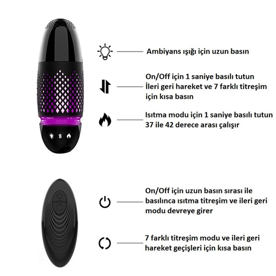Vibratör ÇeşitleriLilituShopUSB Şarjlı Ambiyans Işıklı 7 İleri Geri & Titreşim Fonksiyonlu Isıtmalı Uzaktan Kumandalı Teknolojik Vibratör