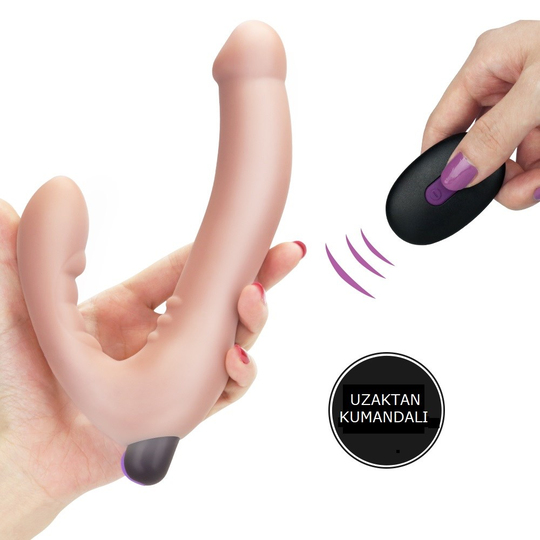 Titreşimli Straponlar PenislerLilituShopUSB Şarjlı Uzaktan Kumandalı Çift Taraflı Lezbiyen Strap-on Vibratör