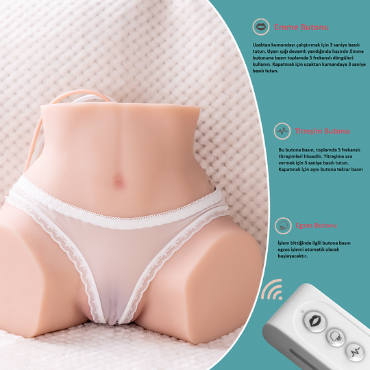 Vajina Ve MastürbatörLilituShopUSB'den Şarjlı Kumandalı 5 Emme ve 5 Titreşim Fonksiyonlu Realistik Kalça