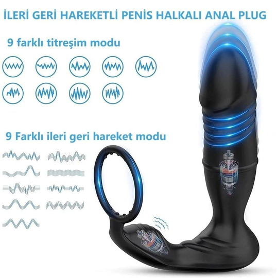 Penis Kılıfları HalkalarıLilitu ShopUzaktan Kumandalı İleri Geri Penis Halkası Manyetik USB Şarjlı Titreşimli Anal Plug