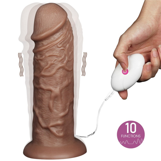 Realistik Titreşimli PenislerLilituShopYeni Nesil Çift Katmanlı 10 Titreşim Fonksiyonlu 26,6 cm Realistik Kalın Dildo Melez Penis