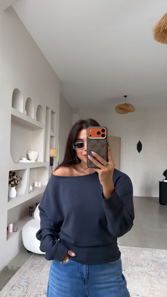 Antrasit Omzu Açık Modal Sweatshirt