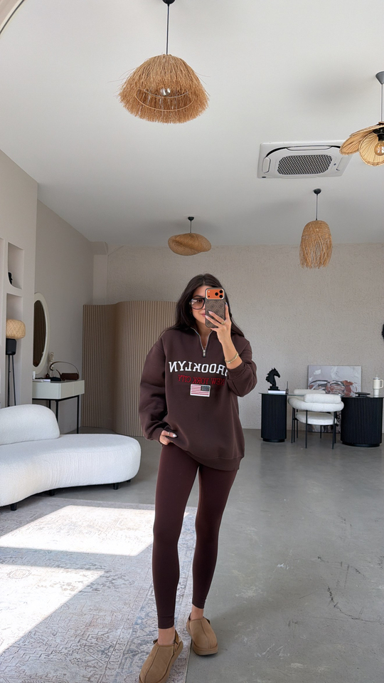 Kahverengi Fermuarlı Bny Şardonlu Sweatshirt