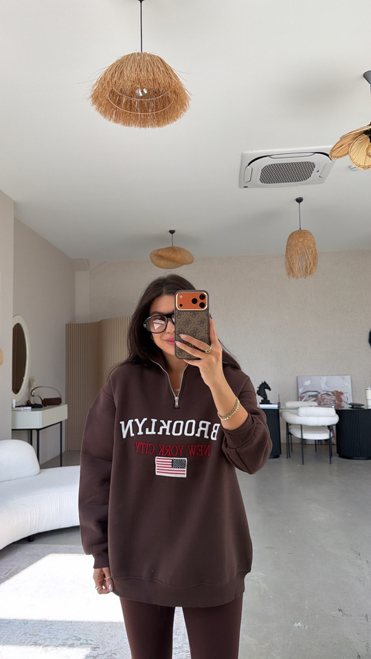 Kahverengi Fermuarlı Bny Şardonlu Sweatshirt