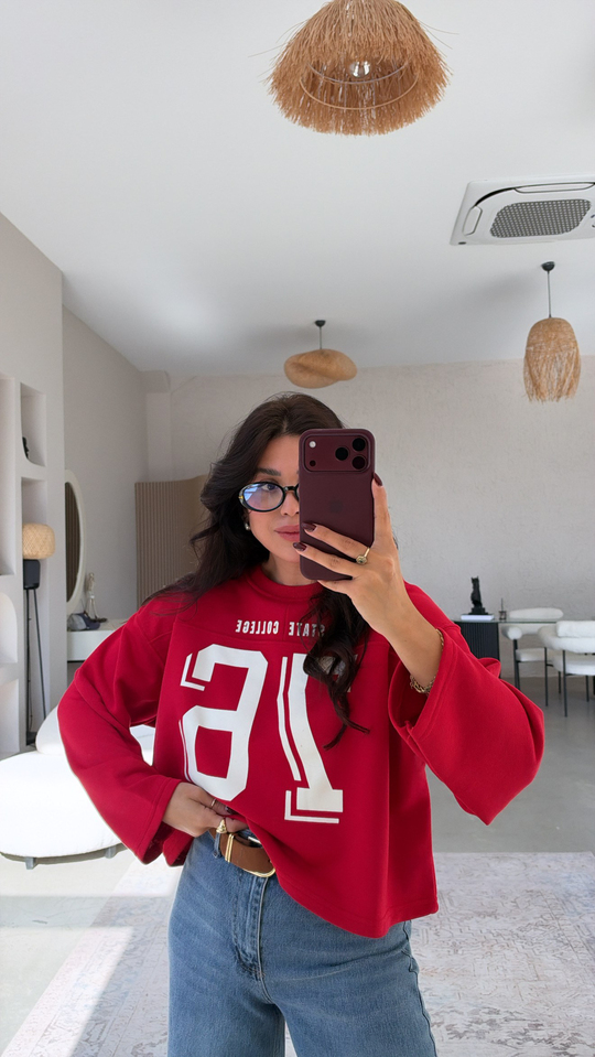 Kırmızı 76 Baskılı İki İplik Sweatshirt