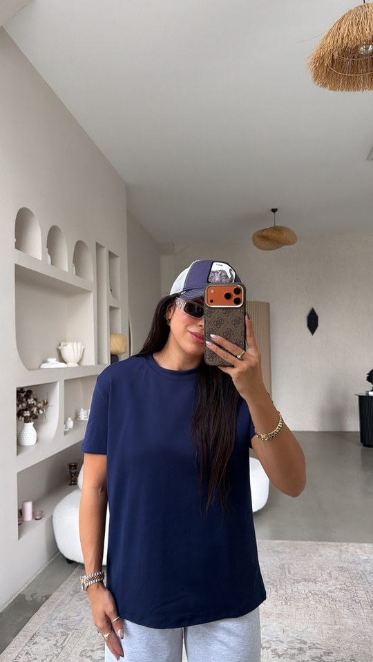 Lacivert Pamuklu Bisiklet Yaka Tshirt