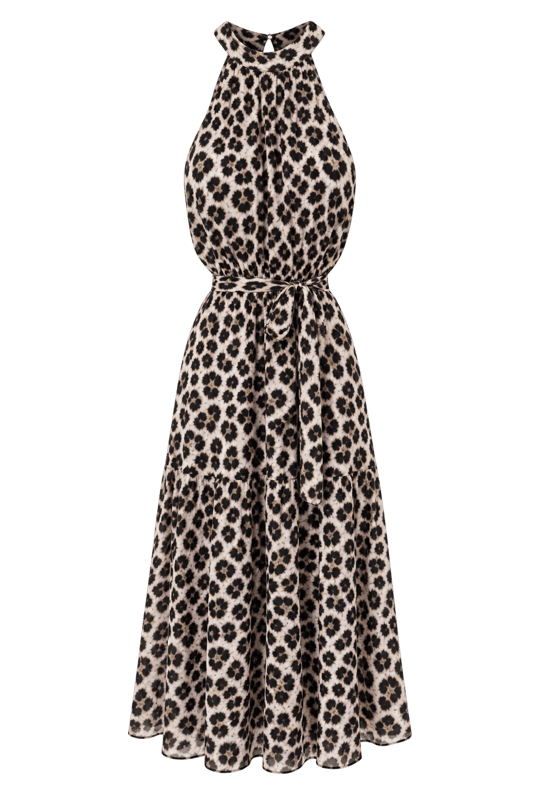 Leopar Halter Yaka Viskon Elbise