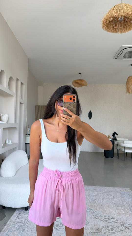 Pembe Tensel Kumaş Basic Şort