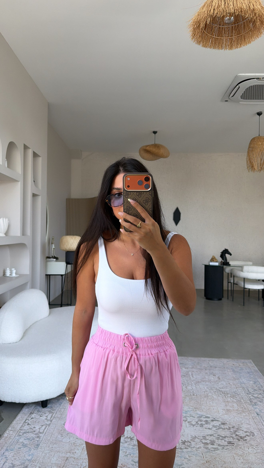 Pembe Tensel Kumaş Basic Şort