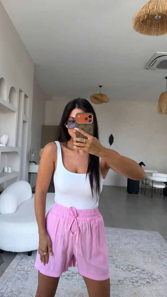Pembe Tensel Kumaş Basic Şort