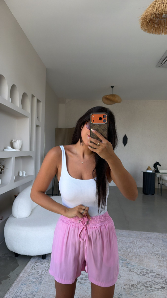 Pembe Tensel Kumaş Basic Şort