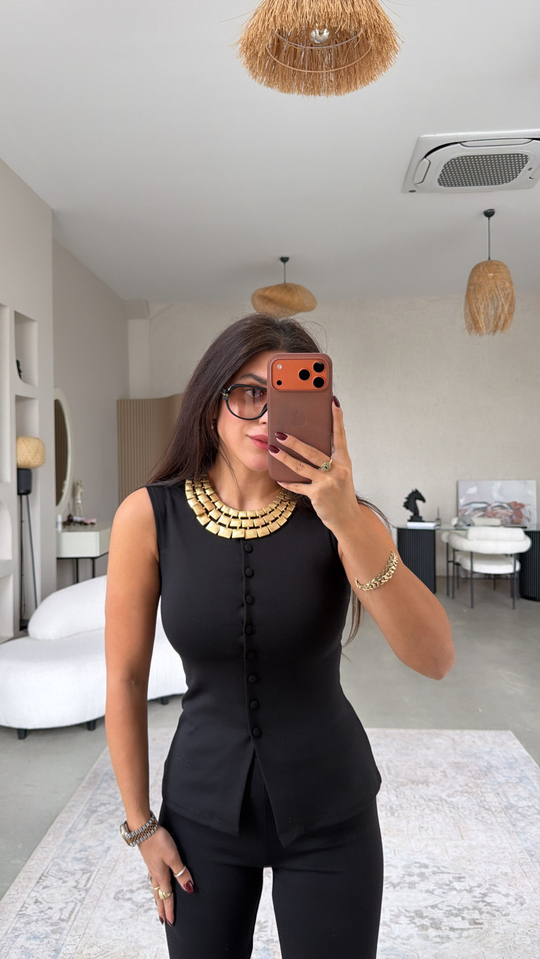 Siyah Çelik Kumaş Yelek Pantolon Takım
