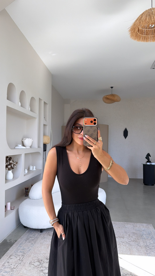 Siyah Pamuk ZR Model Kalın Askılı Alttan Çıtçıtlı Zıbın
